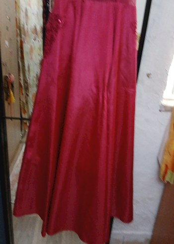 Bordo İşlemeli Uzun Abiye Elbise - Görsel 2