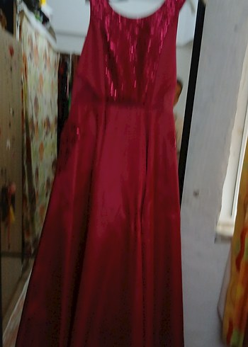 Bordo İşlemeli Uzun Abiye Elbise - Görsel 3