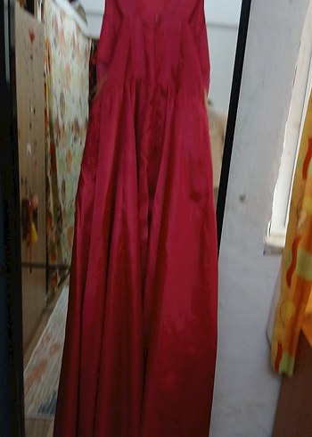 Bordo İşlemeli Uzun Abiye Elbise - Görsel 6