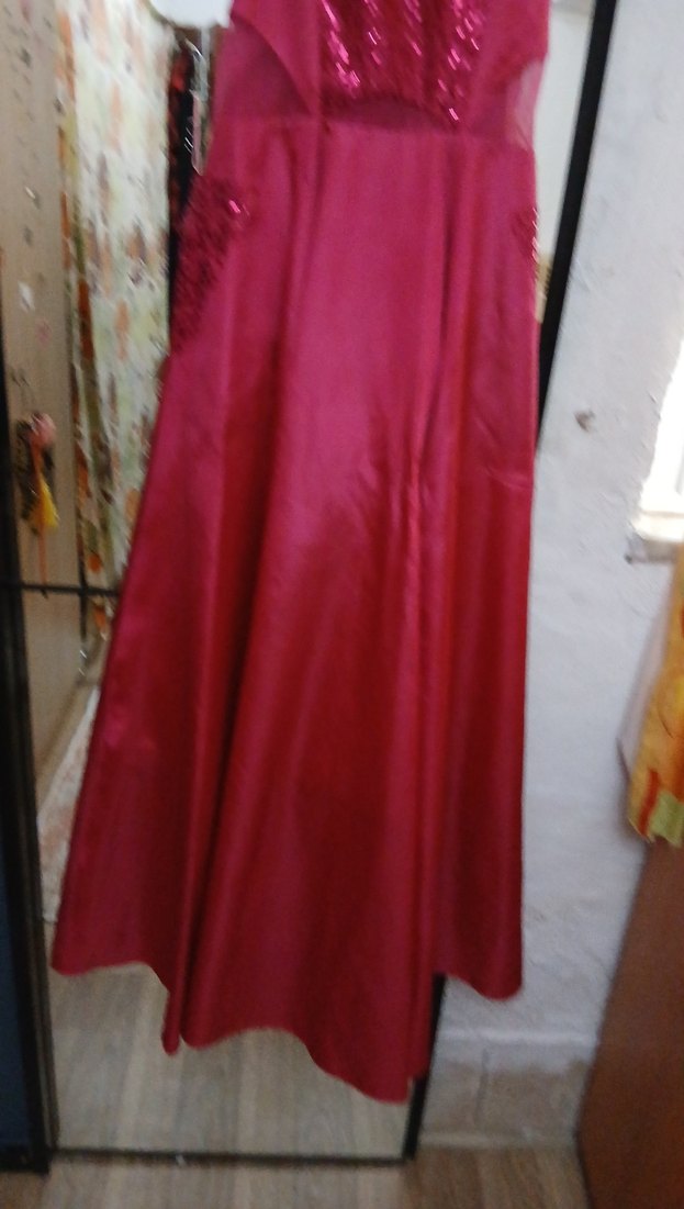 Bordo İşlemeli Uzun Abiye Elbise - Görsel 2