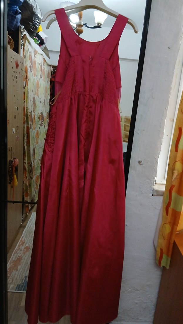 Bordo İşlemeli Uzun Abiye Elbise - Görsel 4