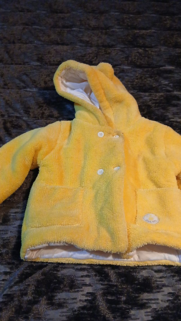 Kız Çocuk Sarı Kapüşonlu Peluş Mont - Görsel 2