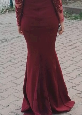 Diğer Bordo Drapeli Uzun Abiye Elbise
