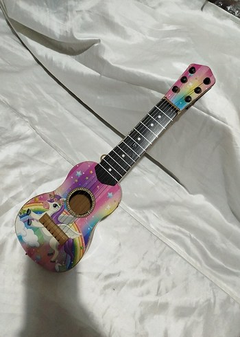 Renkli Unicorn Desenli Çocuk Gitarı