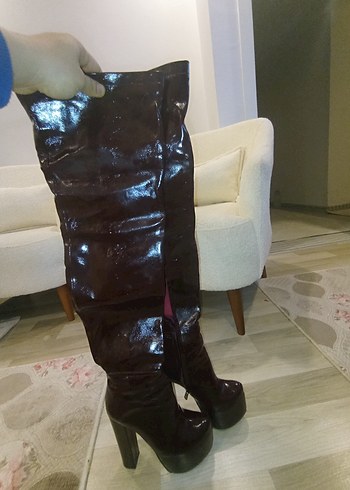 Kadın Siyah Deri Dizüstü Stiletto Bot - Görsel 3