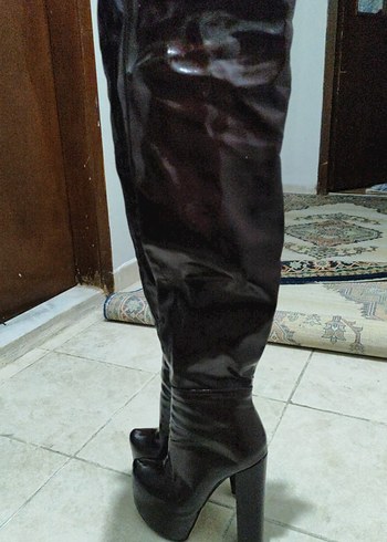 Kadın Siyah Deri Dizüstü Stiletto Bot - Görsel 2