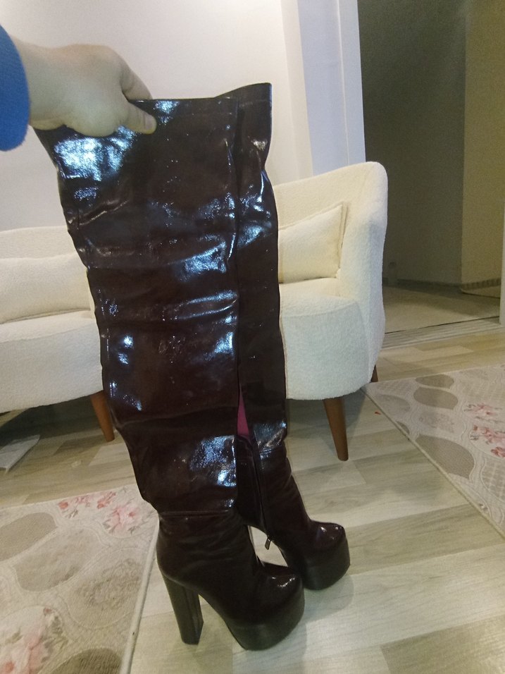 Kadın Siyah Deri Dizüstü Stiletto Bot - Görsel 3