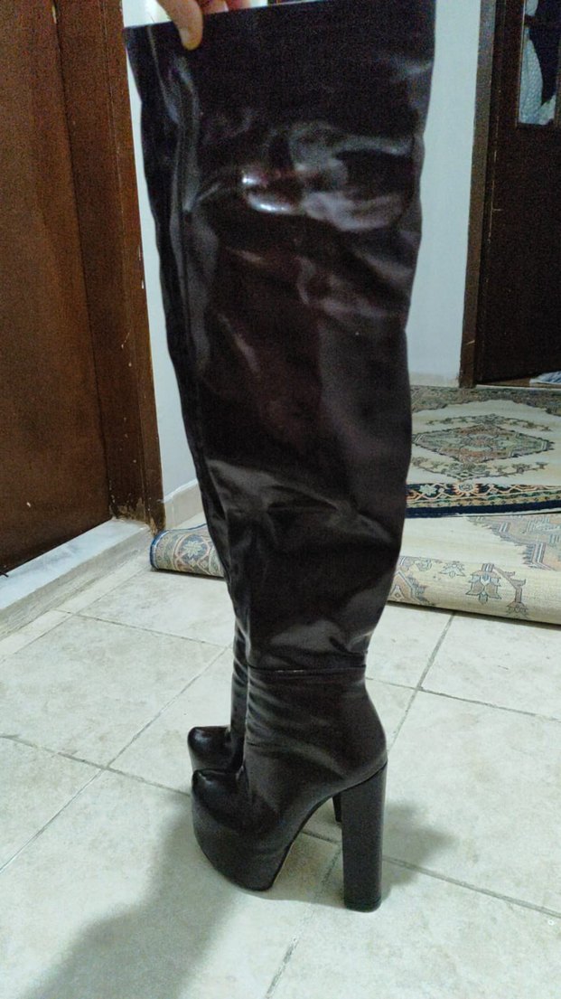 Kadın Siyah Deri Dizüstü Stiletto Bot - Görsel 2