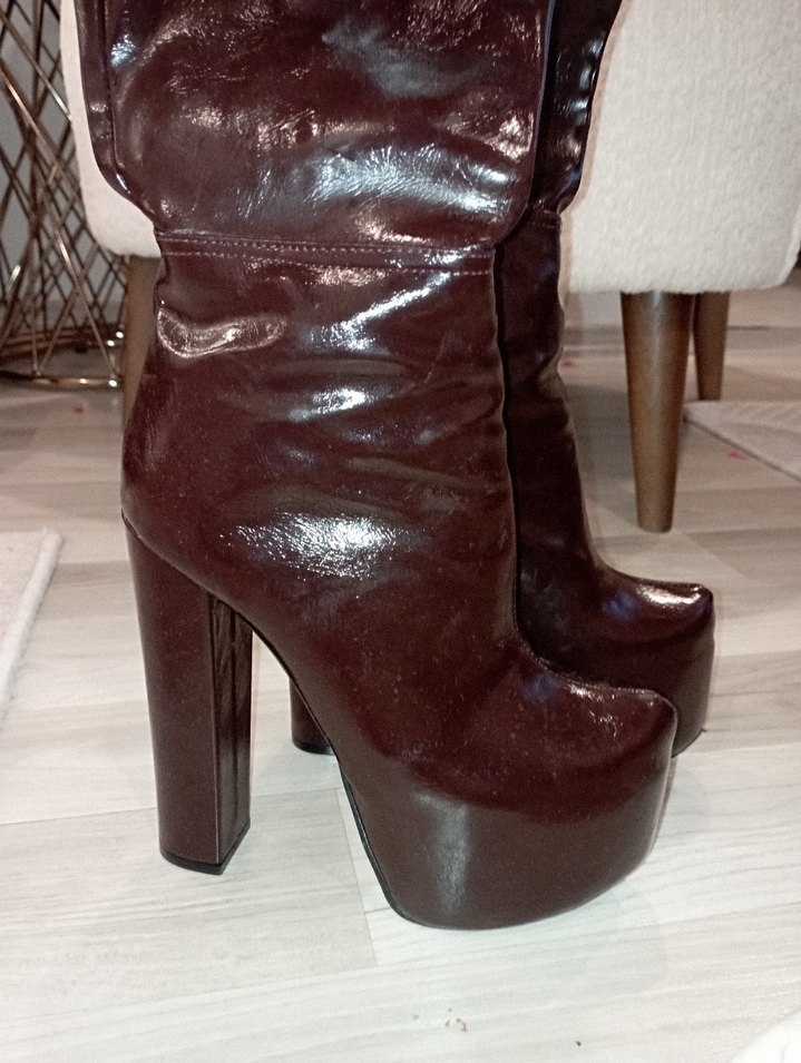 Kadın Siyah Deri Dizüstü Stiletto Bot - Görsel 4