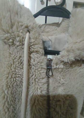 Bej Peluş Kadın Ceket, Kapüşonlu, Rahat Kesim - Görsel 11