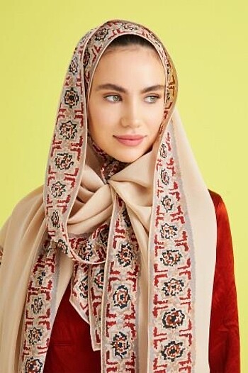 Beden camel Renk İmannoor krep ipek kaftan şalı