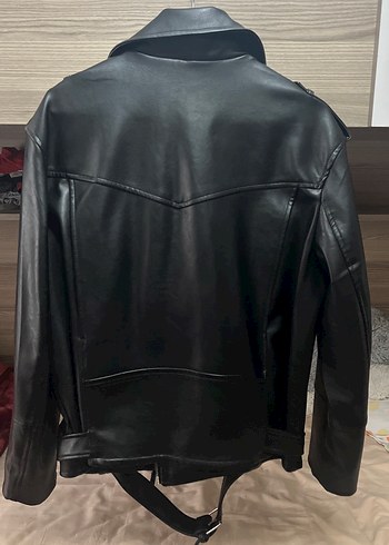 Kadın Siyah Deri Biker Ceket - Görsel 4