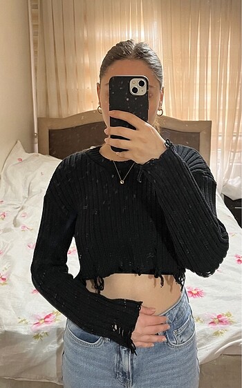s Beden siyah Renk Zara triko crop kazak