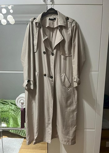 Bej Uzun Kadın Trençkot - Görsel 2