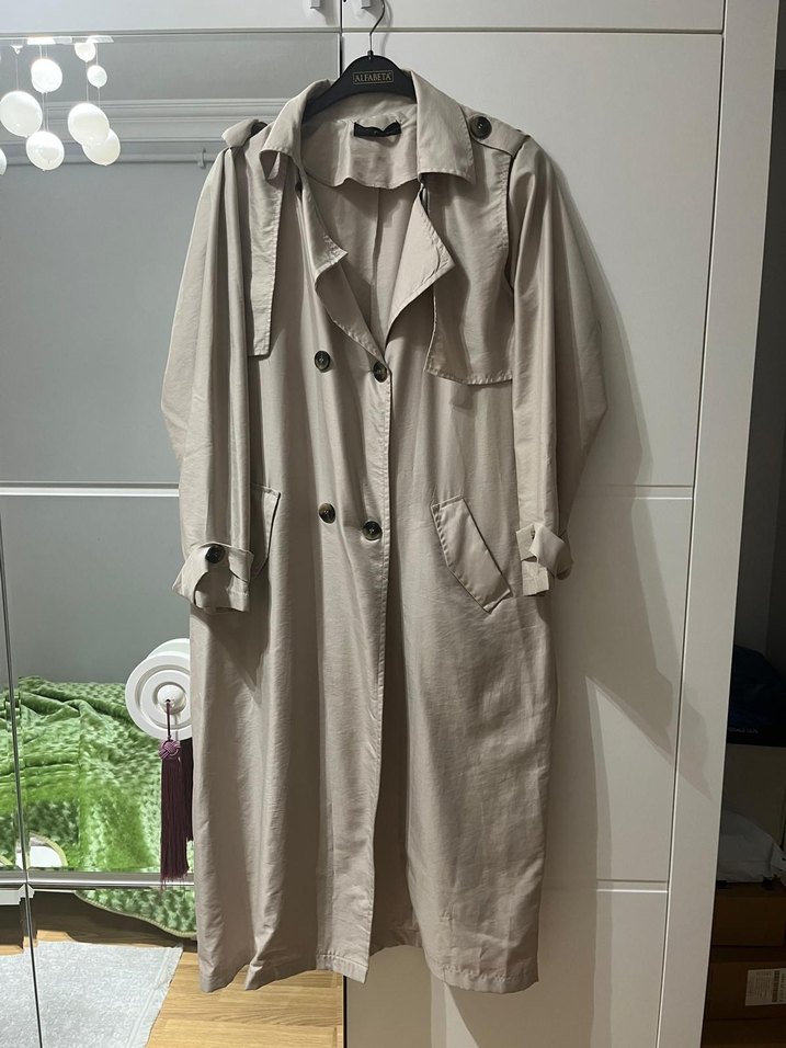 Bej Uzun Kadın Trençkot - Görsel 2