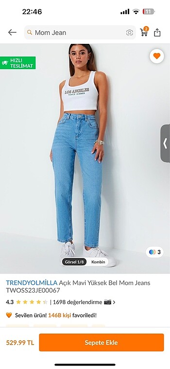 Trendyolmilla Açık mavi yüksek bel mom jeans