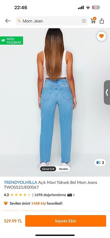 38 Beden Trendyolmilla Açık mavi yüksek bel mom jeans