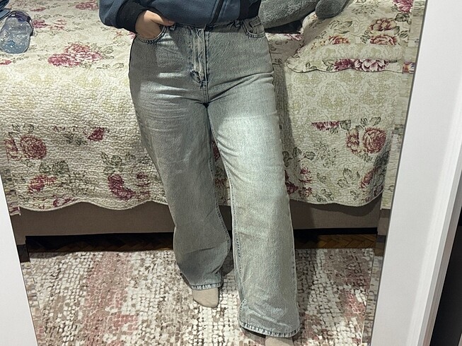 Mavi yüksek bel wide leg jeans