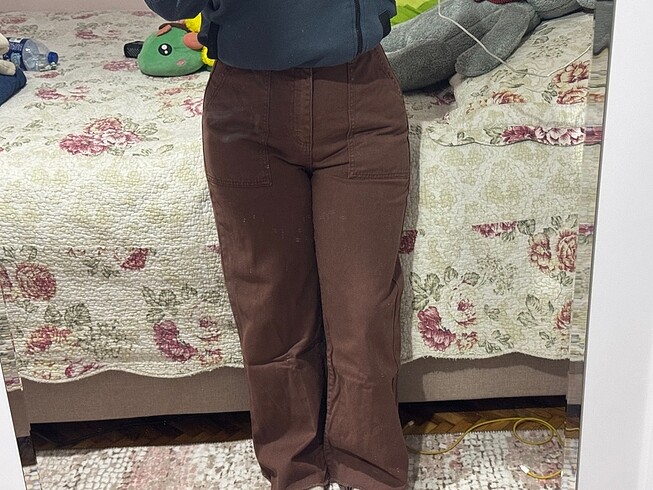 Trendyolmilla kahverengi cep detaylı yüksek bel wide leg jeans