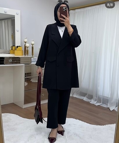 46 Beden siyah Renk Tesettür Blazer Ceket Takım