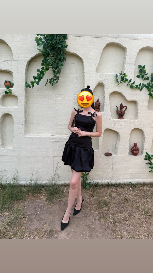 Siyah saten elbise - Görsel 3