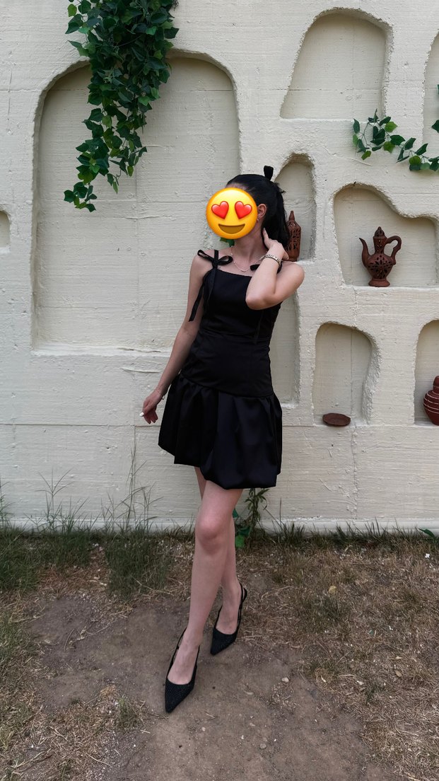 Siyah saten elbise - Görsel 2