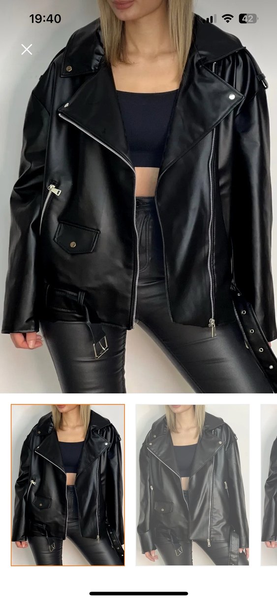 Beli Kemerli Siyah Kısa Deri Biker Ceket - Görsel 2