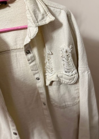 Düğmeli Beyaz Kadın Keten Gömlek - Görsel 3