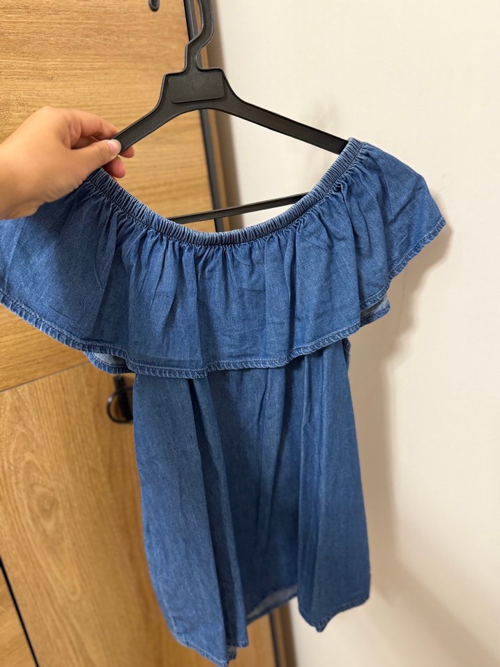 Mavi Denim Volanlı Straplez Bluzu - Görsel 2