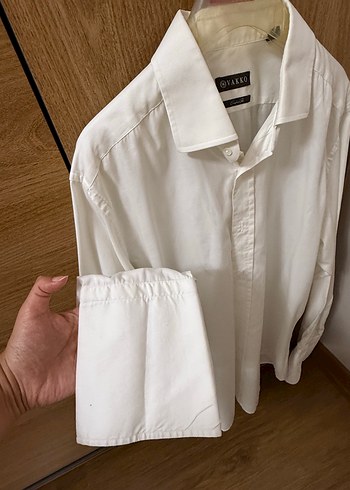 Düğmeli Beyaz  Erkek Gömlek - Görsel 5