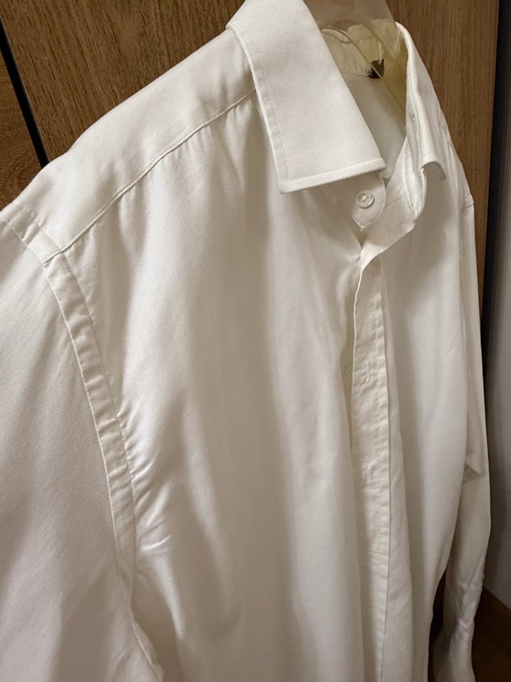 Düğmeli Beyaz  Erkek Gömlek - Görsel 4