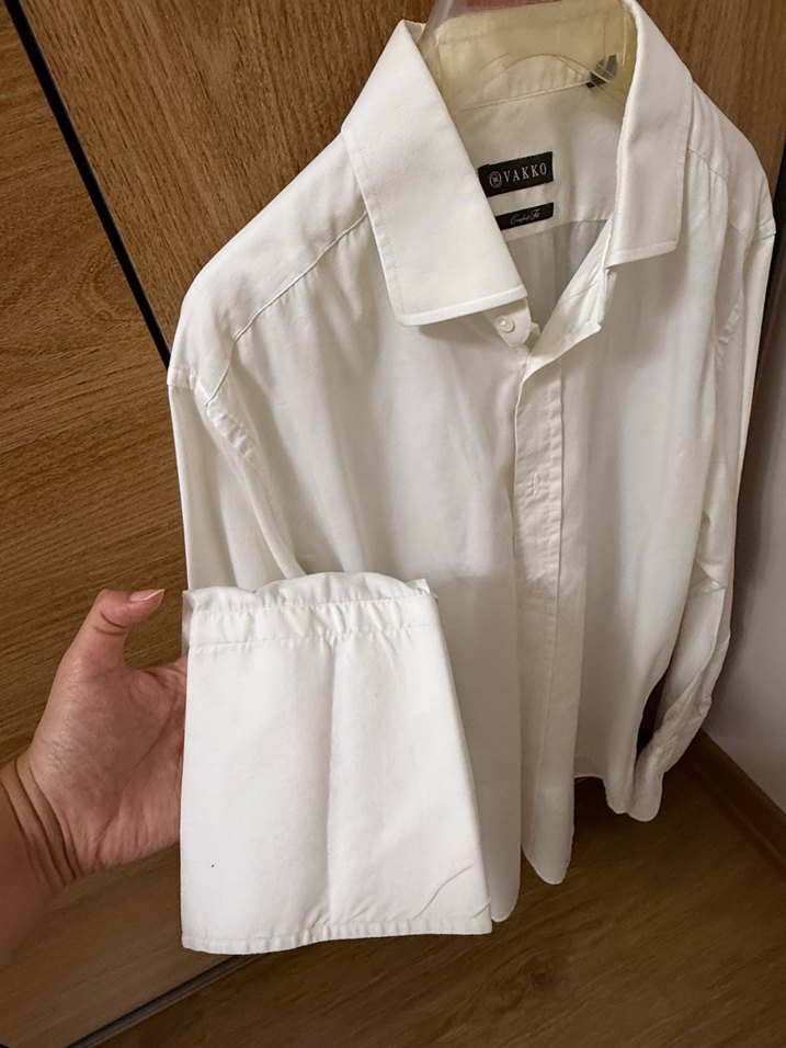 Düğmeli Beyaz  Erkek Gömlek - Görsel 5