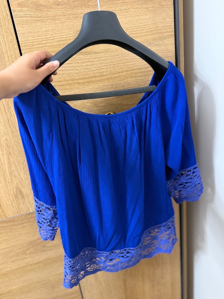 Dantel Detaylı Mavi Bohem Kadın Bluz - Görsel 3