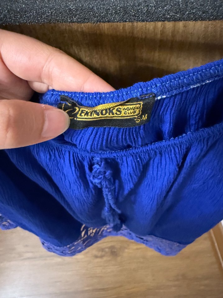 Dantel Detaylı Mavi Bohem Kadın Bluz - Görsel 4