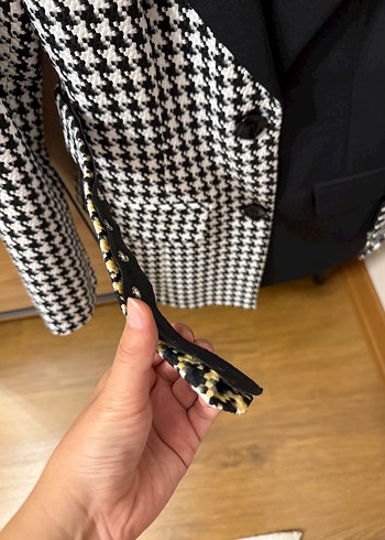 Diğer Düğmeli Siyah Desenli Midi Kadın Blazer