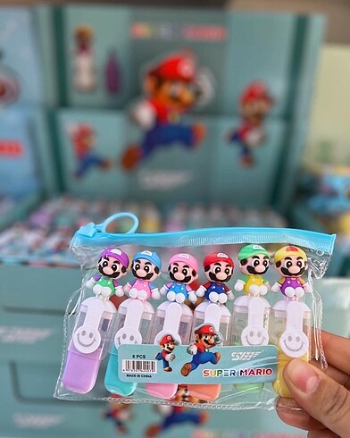 Süper mario figürlü 6'lı başlıklı kalem
