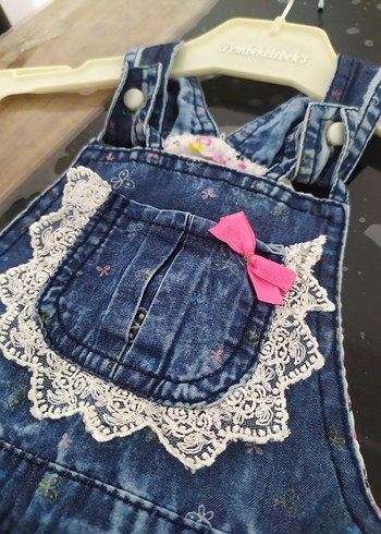 9-12 Ay Beden mavi Renk Kız Çocuk Renkli Batik Denim Salopet