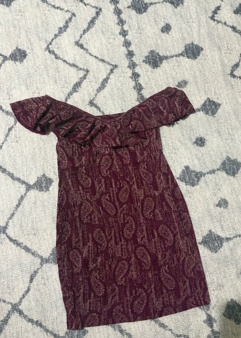 Bordo Renk Volanlı Midi Bohem Elbise - Görsel 3