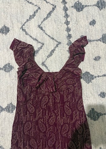 Bordo Renk Volanlı Midi Bohem Elbise - Görsel 2