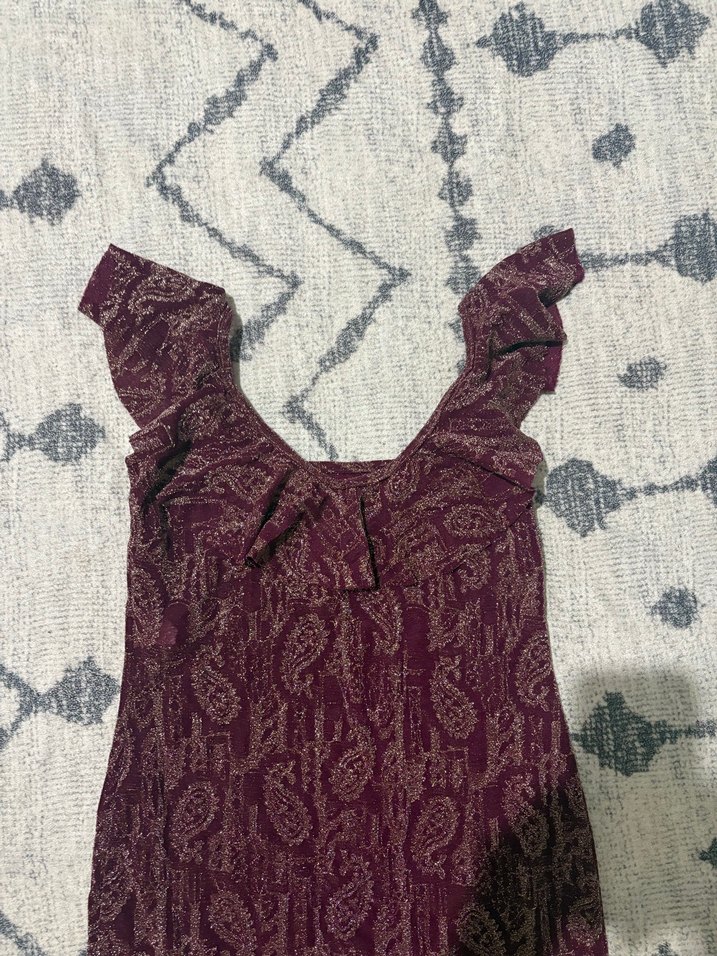 Bordo Renk Volanlı Midi Bohem Elbise - Görsel 2