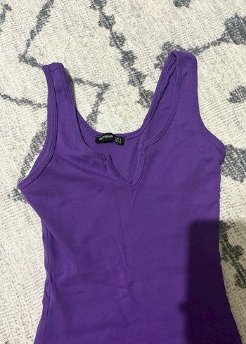 Mor V Yakalı Dantelli Kolsuz Triko Elbise - Görsel 2