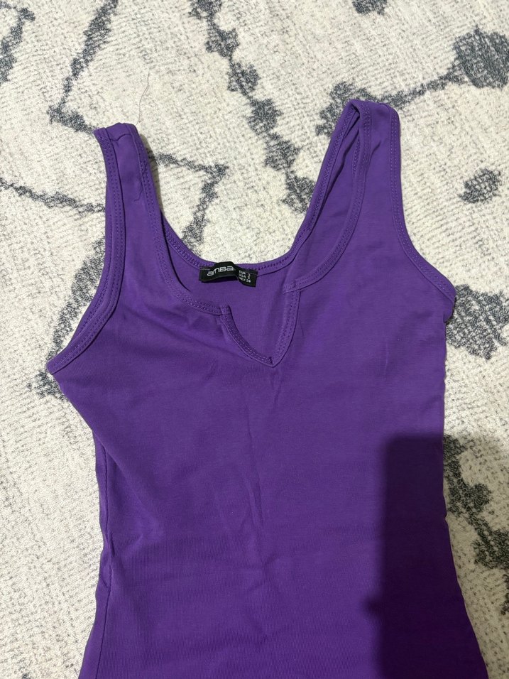 Mor V Yakalı Dantelli Kolsuz Triko Elbise - Görsel 2