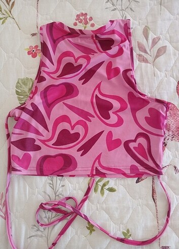 s Beden Desenli pembe crop