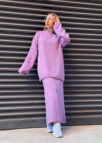 Mor Uzun Kollu Triko etekli takım - Görsel 2