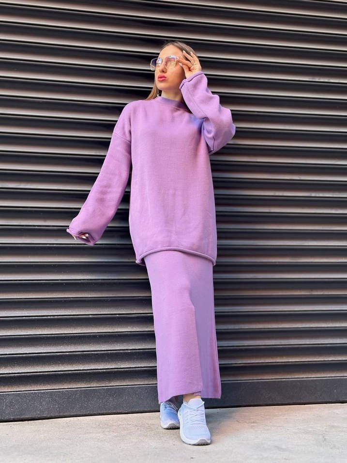 Mor Uzun Kollu Triko etekli takım - Görsel 2