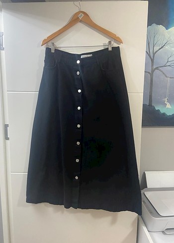 42 Beden siyah Renk manuka Düğmeli Siyah Uzun Denim Etek