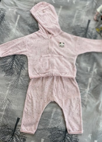 Pembe Triko Bebek Kız Takımı Kapüşonlu