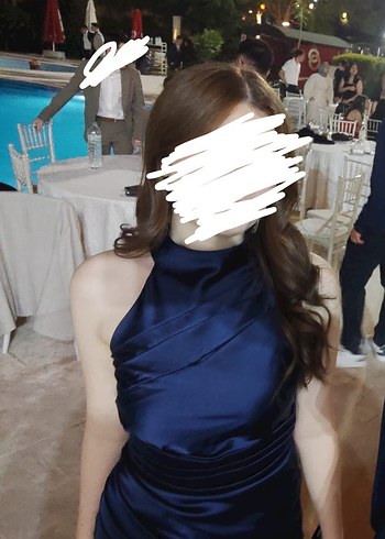 Accort saten lacivert gece elbisesi. - Görsel 3