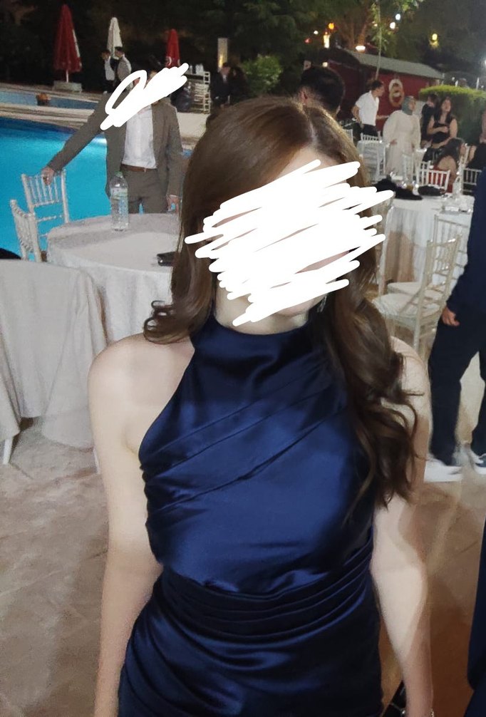 Accort saten lacivert gece elbisesi. - Görsel 3