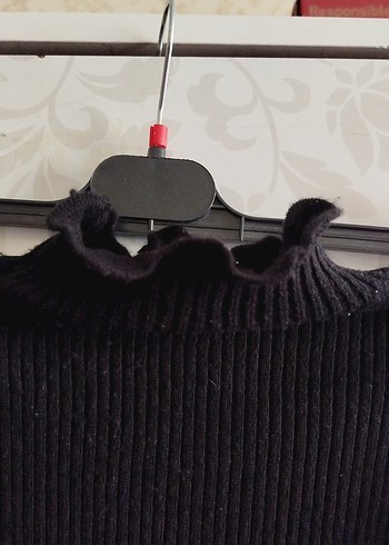 Siyah Yüksek Yaka Uzun Kollu Triko Kazak - Görsel 6